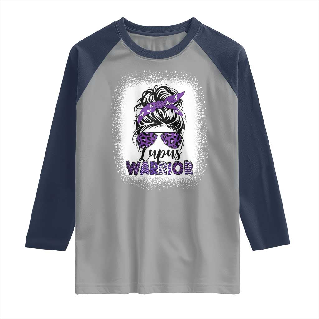 Lupus Warrior Raglan Shirt Purple Ribbon Messy Bun Women