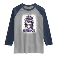 Lupus Warrior Raglan Shirt Purple Ribbon Messy Bun Women