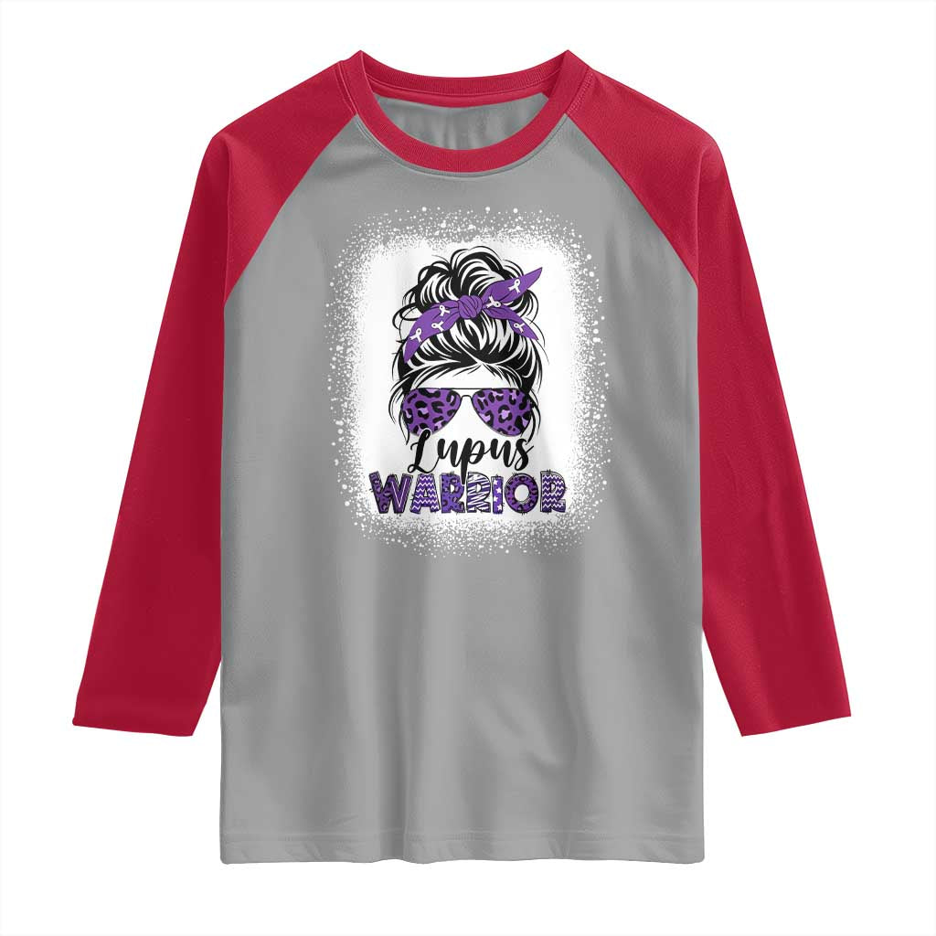 Lupus Warrior Raglan Shirt Purple Ribbon Messy Bun Women
