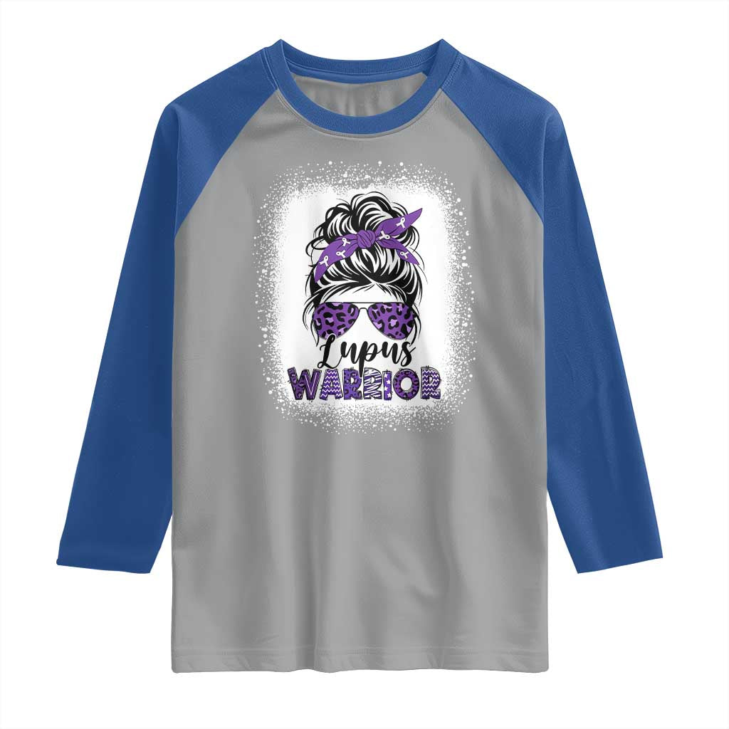 Lupus Warrior Raglan Shirt Purple Ribbon Messy Bun Women