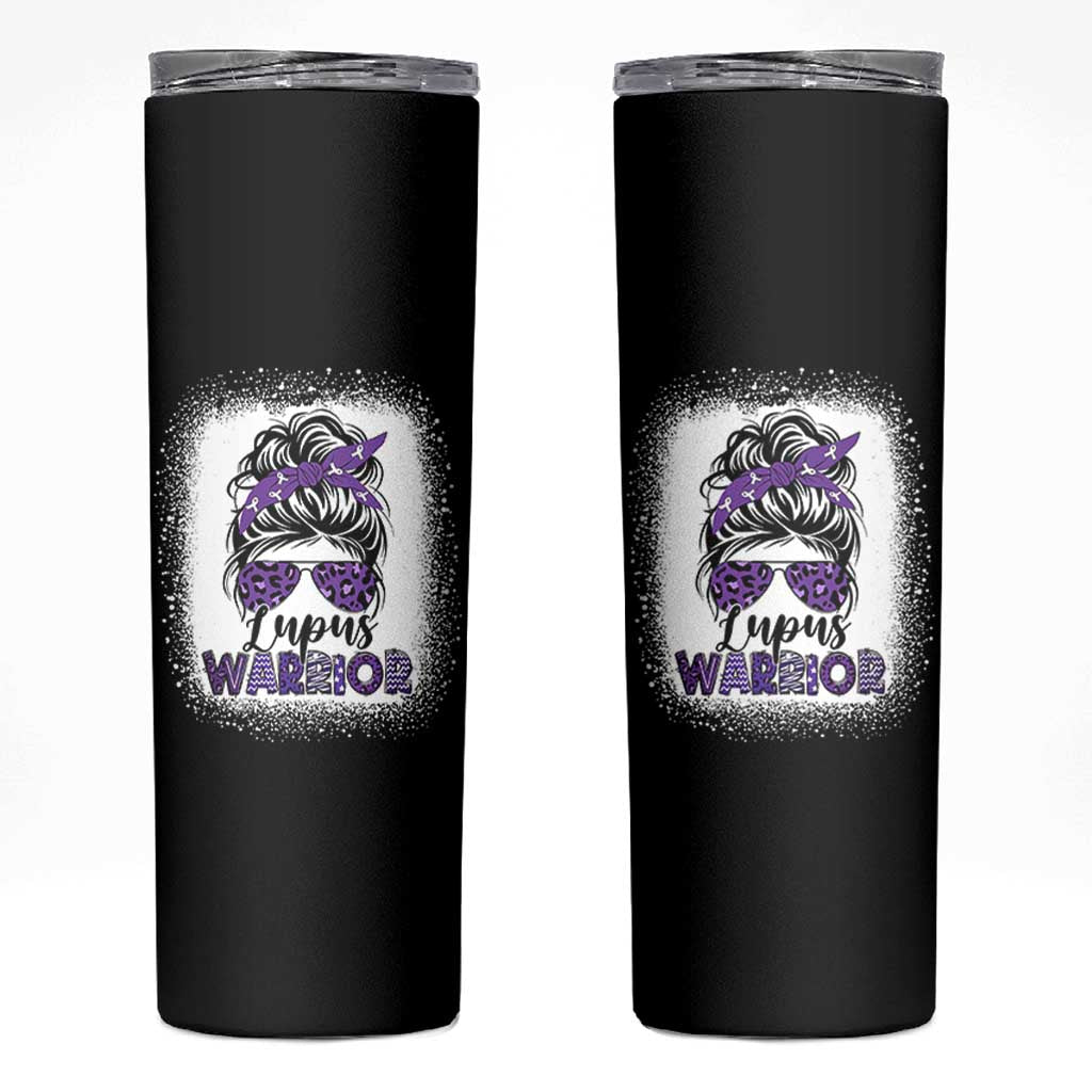 Lupus Warrior Skinny Tumbler Purple Ribbon Messy Bun Women