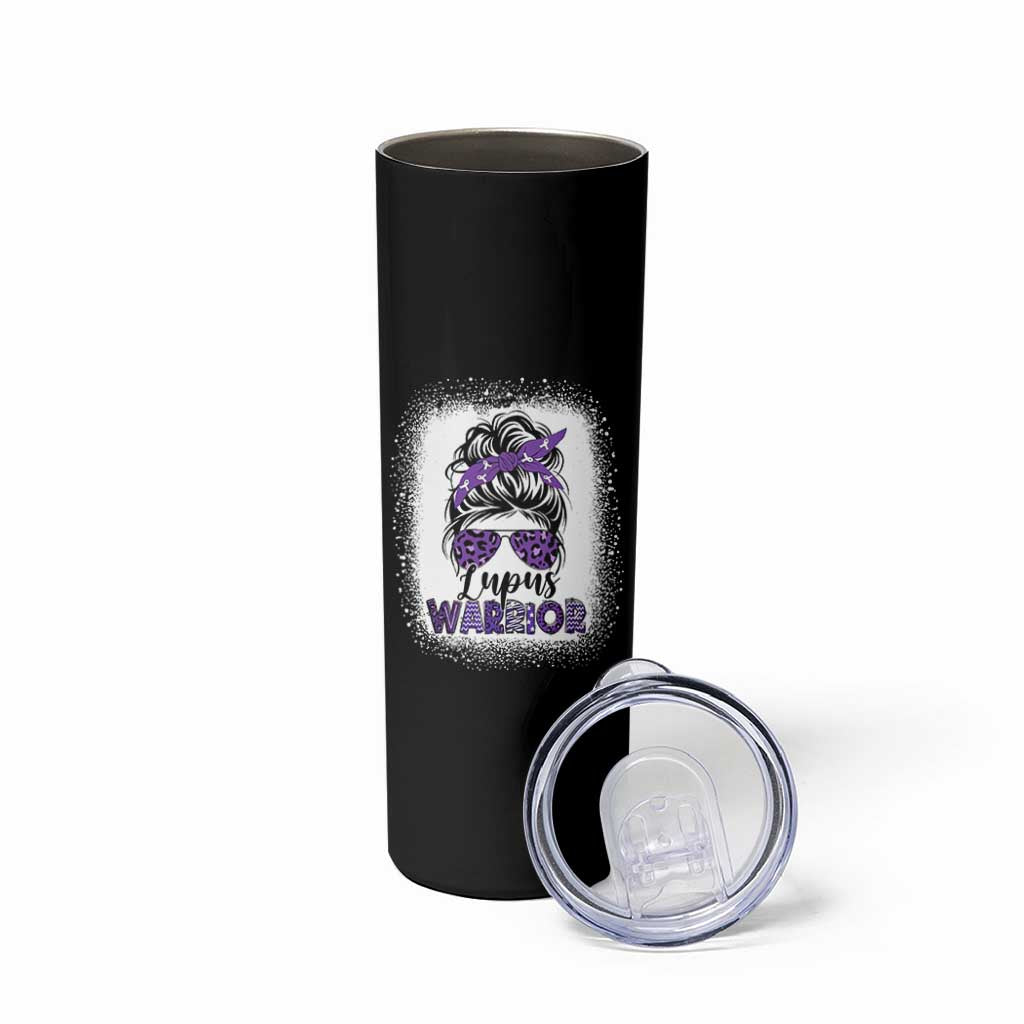 Lupus Warrior Skinny Tumbler Purple Ribbon Messy Bun Women