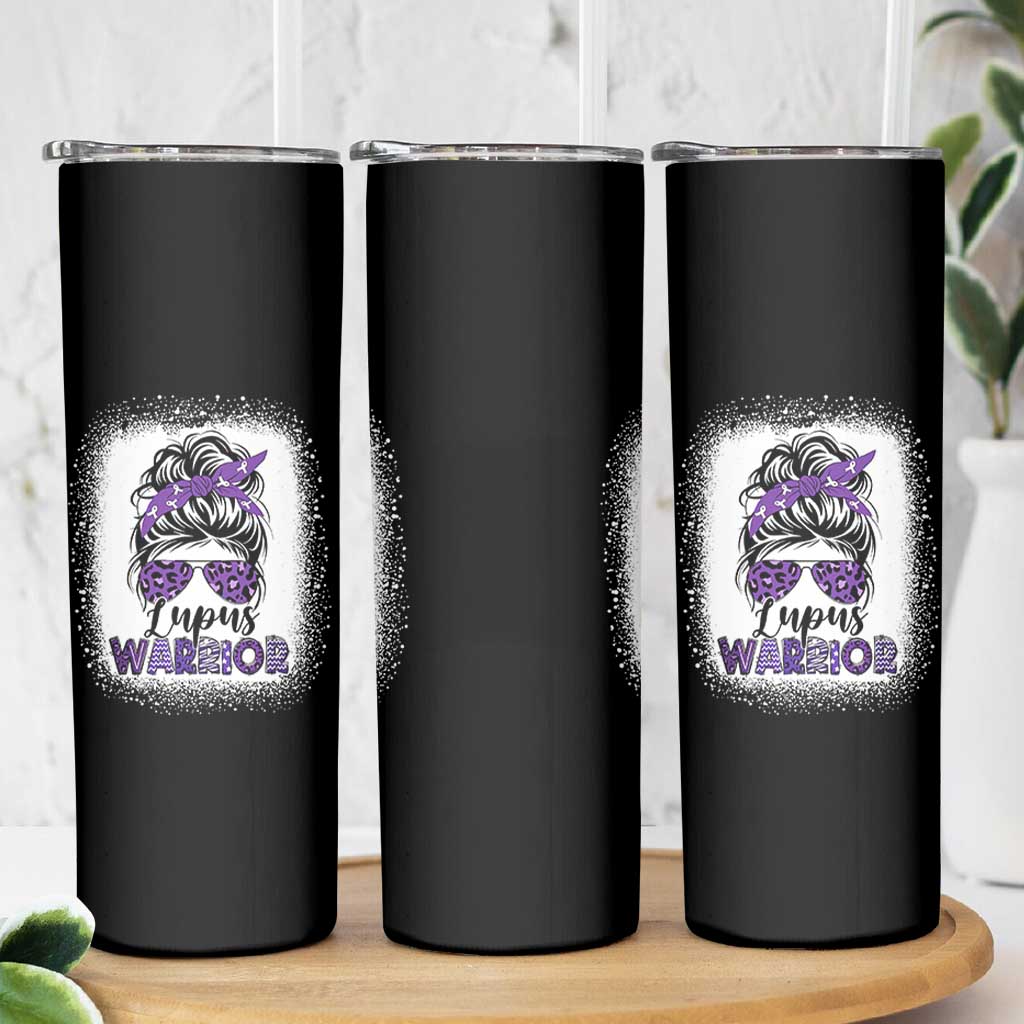Lupus Warrior Skinny Tumbler Purple Ribbon Messy Bun Women