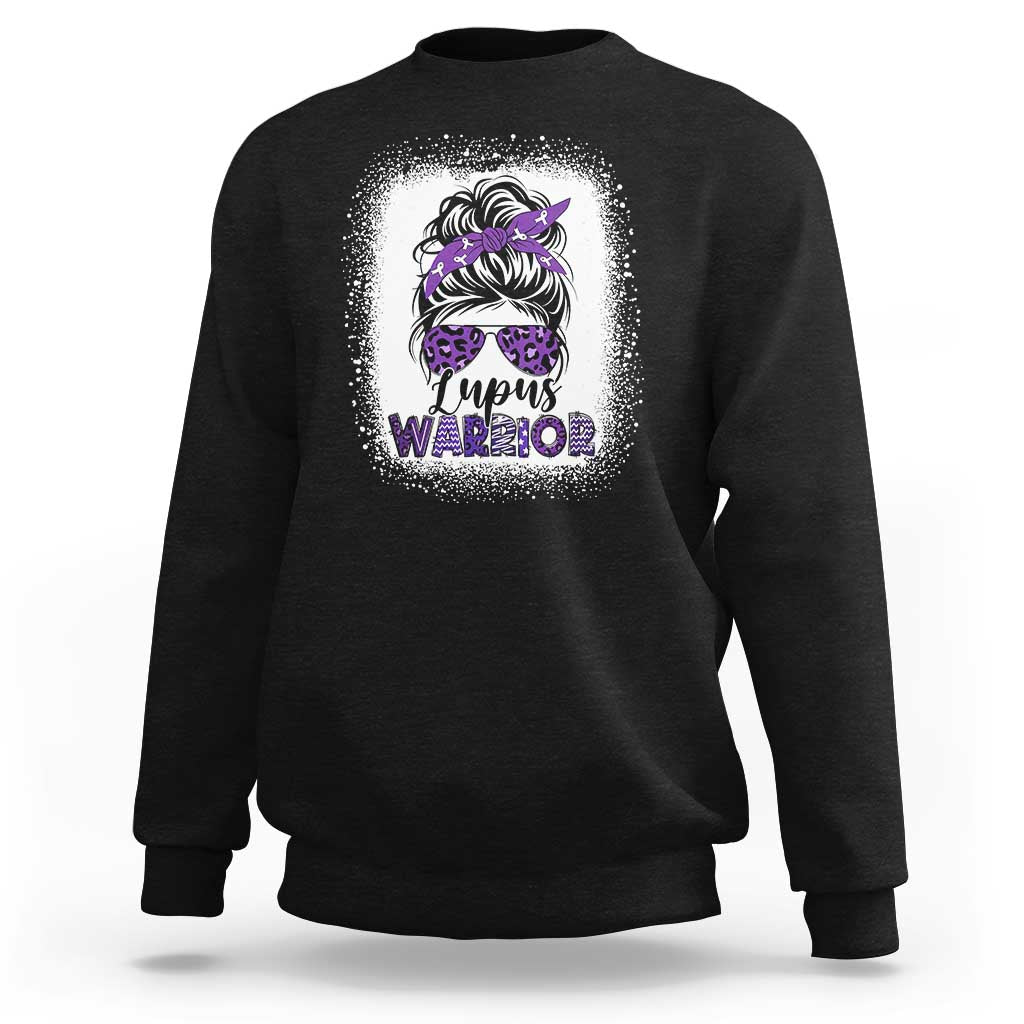 Lupus Warrior Sweatshirt Purple Ribbon Messy Bun Women