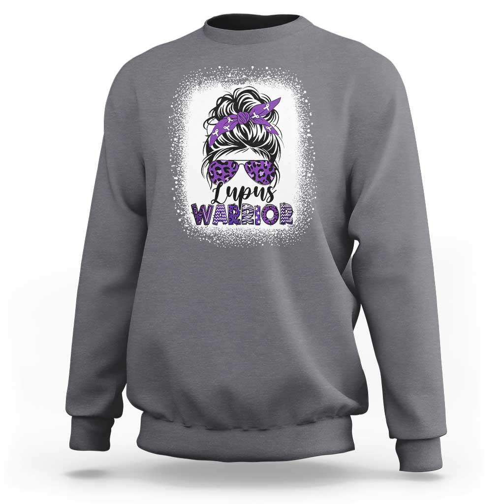 Lupus Warrior Sweatshirt Purple Ribbon Messy Bun Women