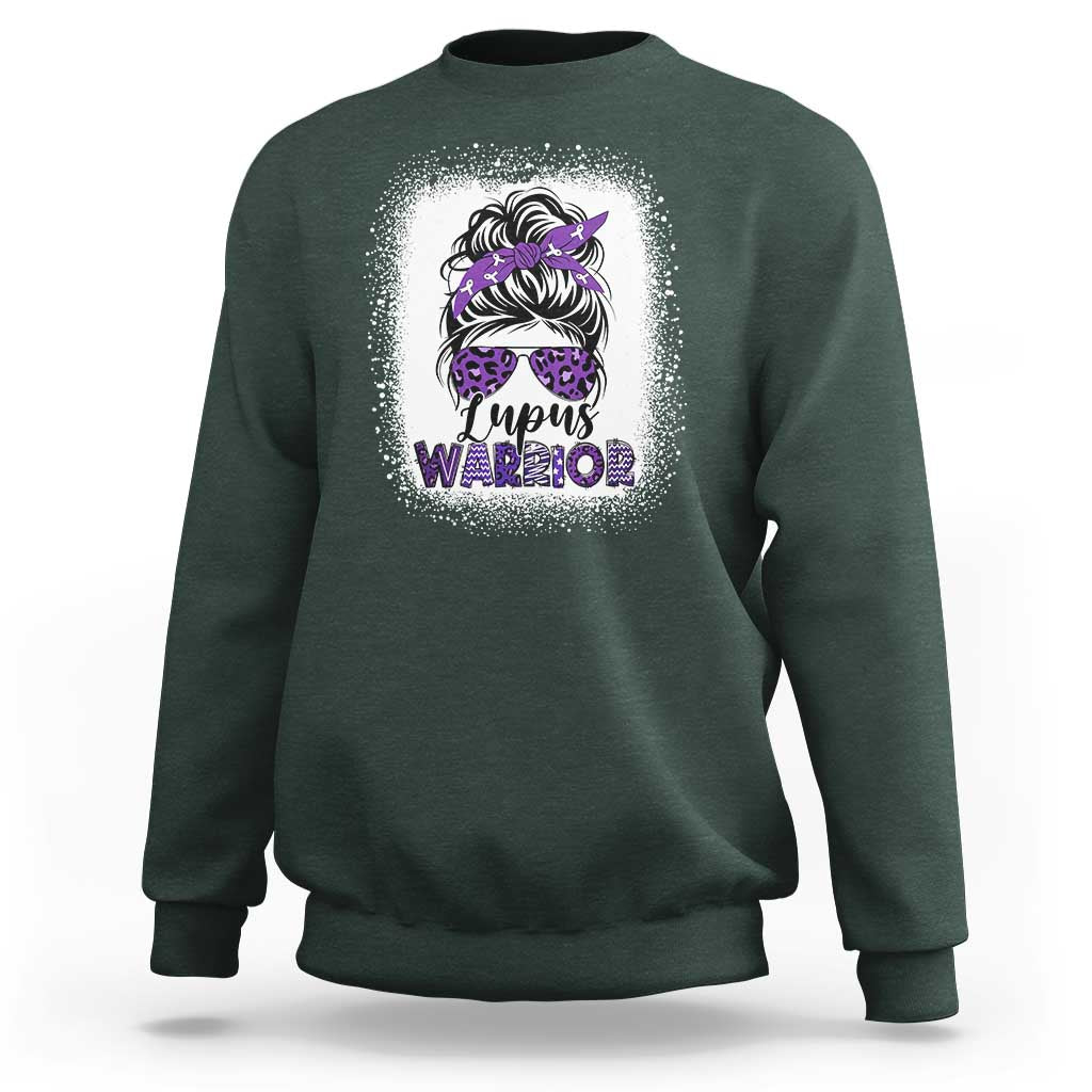 Lupus Warrior Sweatshirt Purple Ribbon Messy Bun Women