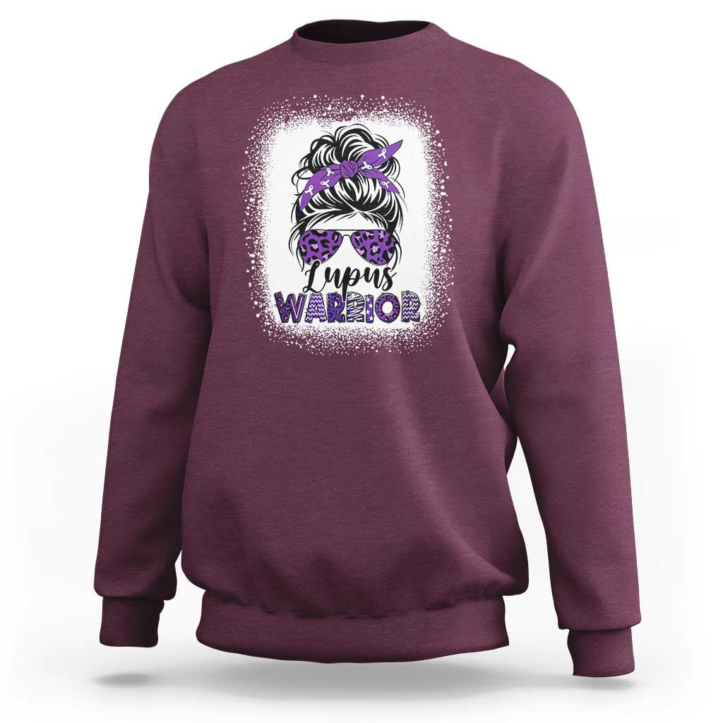 Lupus Warrior Sweatshirt Purple Ribbon Messy Bun Women