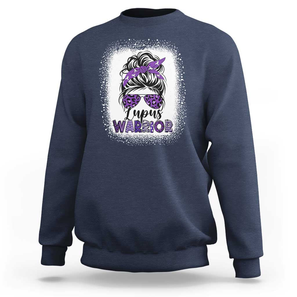 Lupus Warrior Sweatshirt Purple Ribbon Messy Bun Women