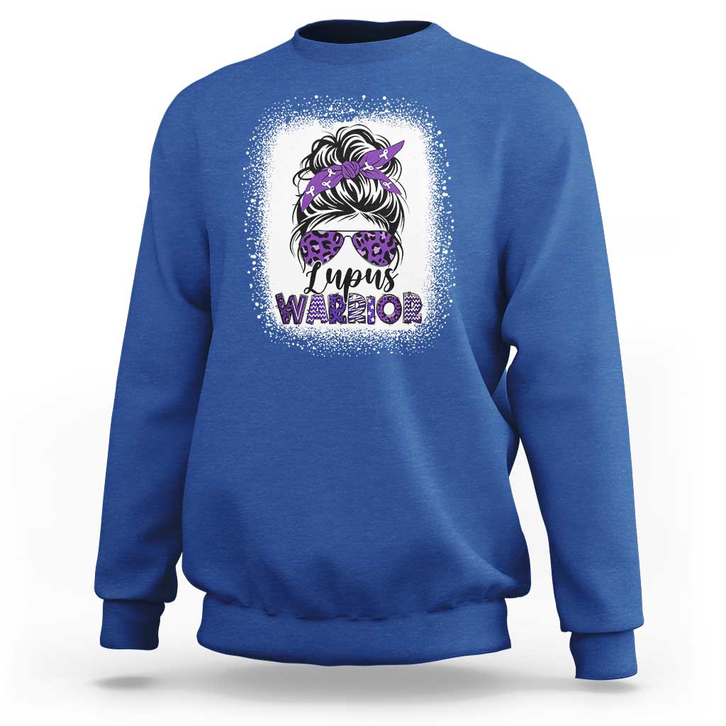 Lupus Warrior Sweatshirt Purple Ribbon Messy Bun Women