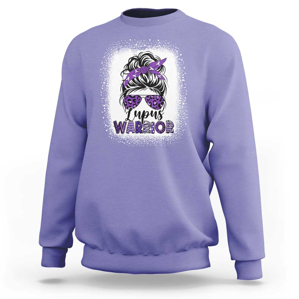 Lupus Warrior Sweatshirt Purple Ribbon Messy Bun Women