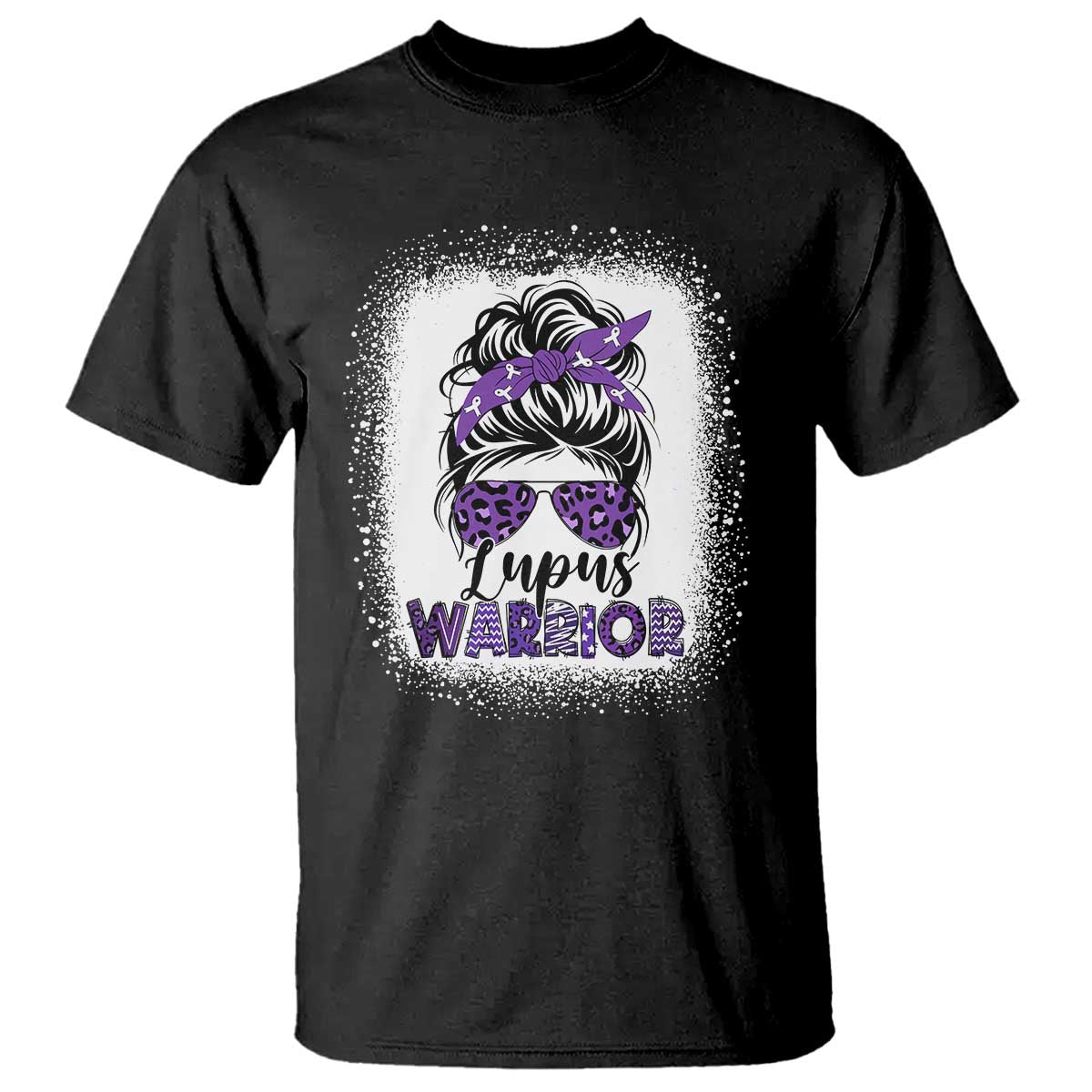 Lupus Warrior T Shirt Purple Ribbon Messy Bun Women