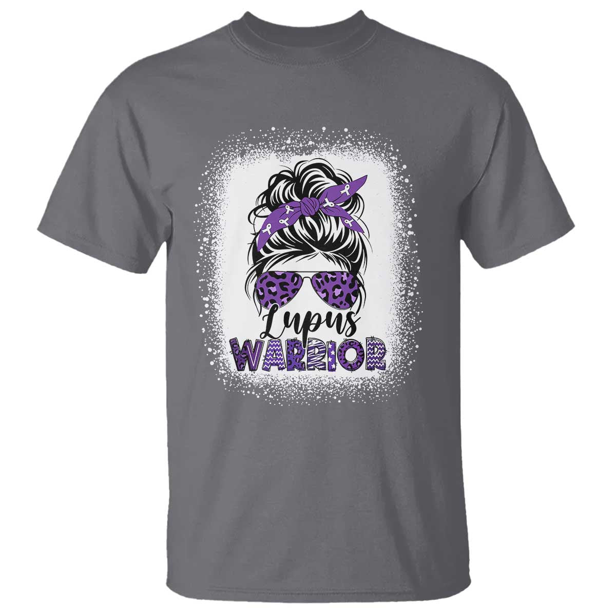 Lupus Warrior T Shirt Purple Ribbon Messy Bun Women
