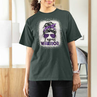 Lupus Warrior T Shirt For Women Purple Ribbon Messy Bun Women