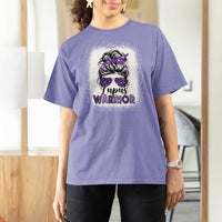 Lupus Warrior T Shirt For Women Purple Ribbon Messy Bun Women