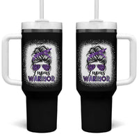 Lupus Warrior Tumbler With Handle Purple Ribbon Messy Bun Women