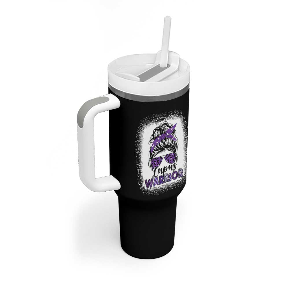 Lupus Warrior Tumbler With Handle Purple Ribbon Messy Bun Women