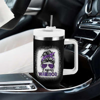 Lupus Warrior Tumbler With Handle Purple Ribbon Messy Bun Women