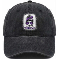 Lupus Warrior Washed Cotton Baseball Cap Purple Ribbon Messy Bun Women