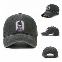 Lupus Warrior Washed Cotton Baseball Cap Purple Ribbon Messy Bun Women
