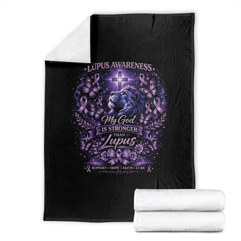 Lupus Awareness Throw Blanket Lion Purple Ribbon My God Is Stronger Than Lupus