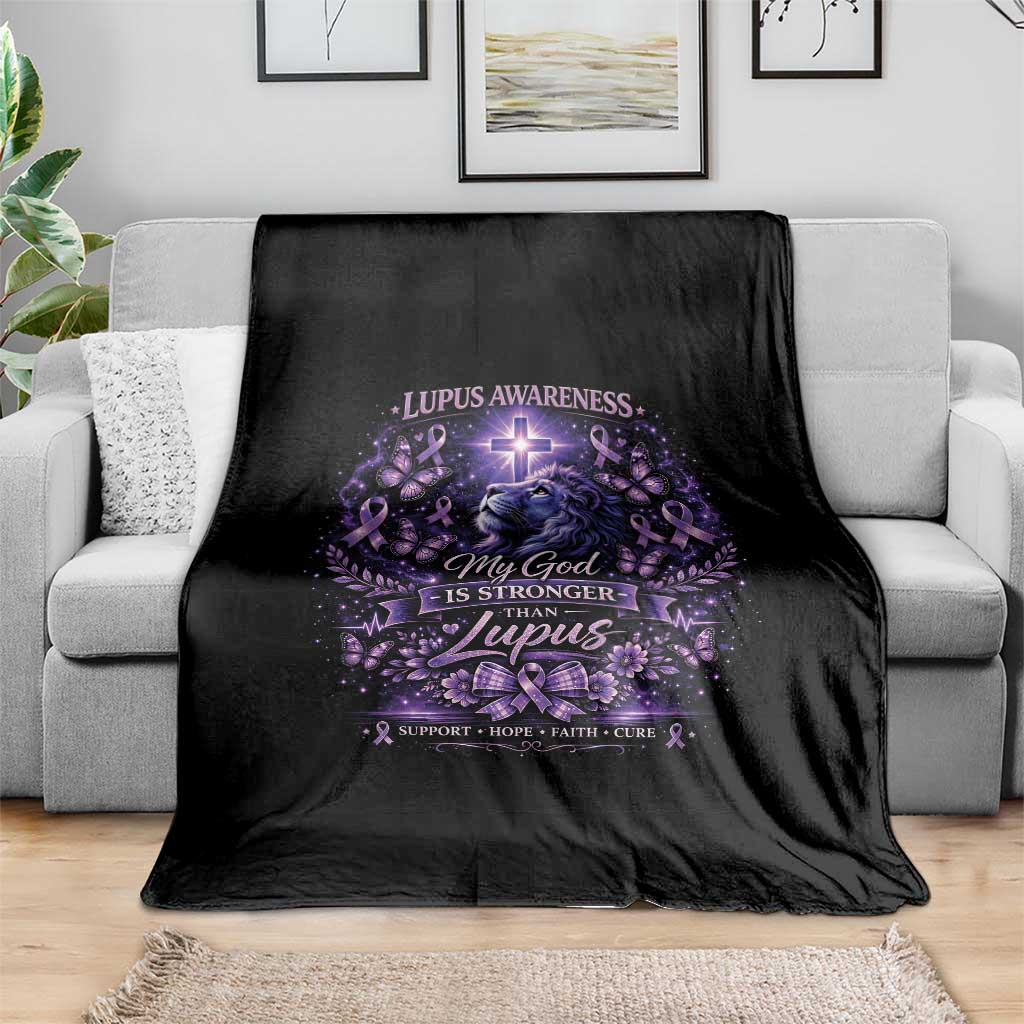 Lupus Awareness Throw Blanket Lion Purple Ribbon My God Is Stronger Than Lupus