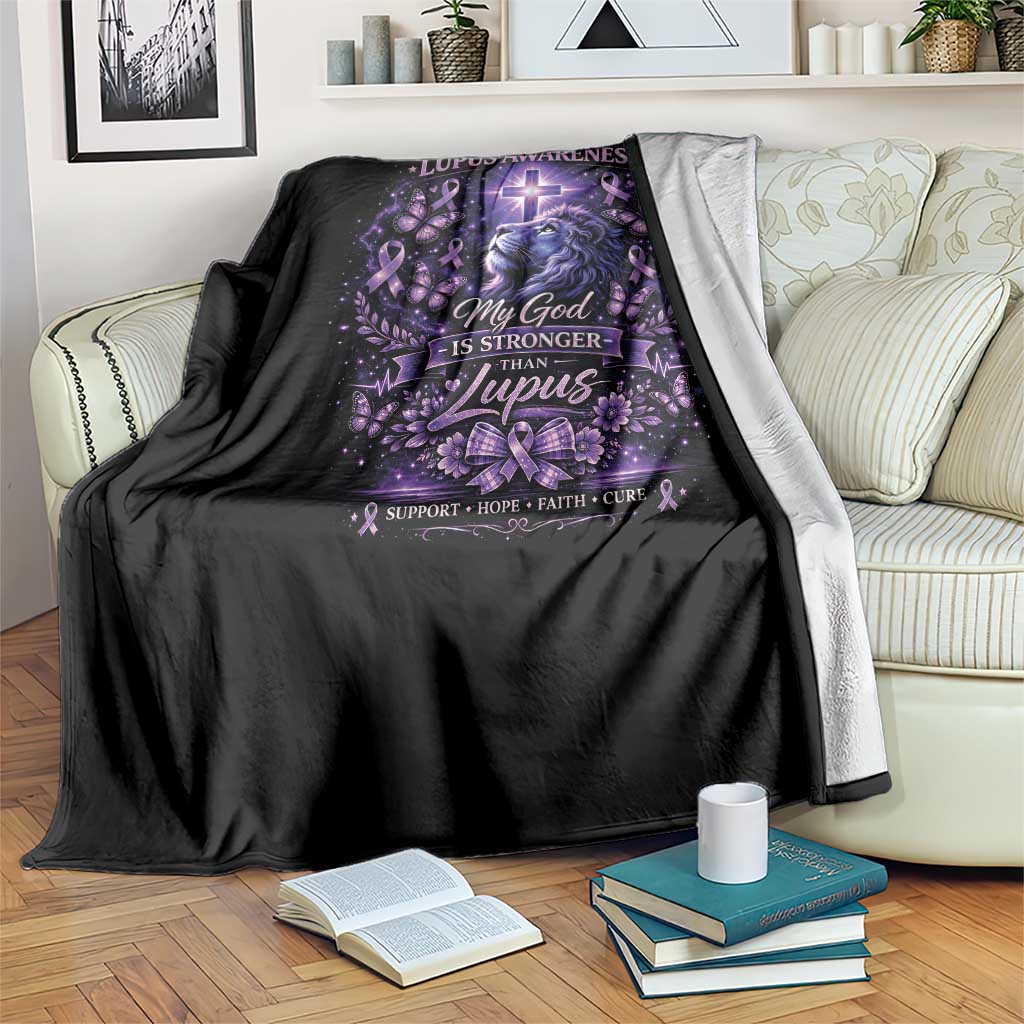Lupus Awareness Throw Blanket Lion Purple Ribbon My God Is Stronger Than Lupus