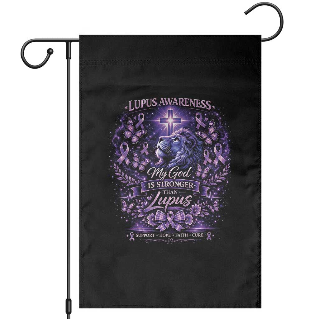 Lupus Awareness Garden Flag Lion Purple Ribbon My God Is Stronger Than Lupus