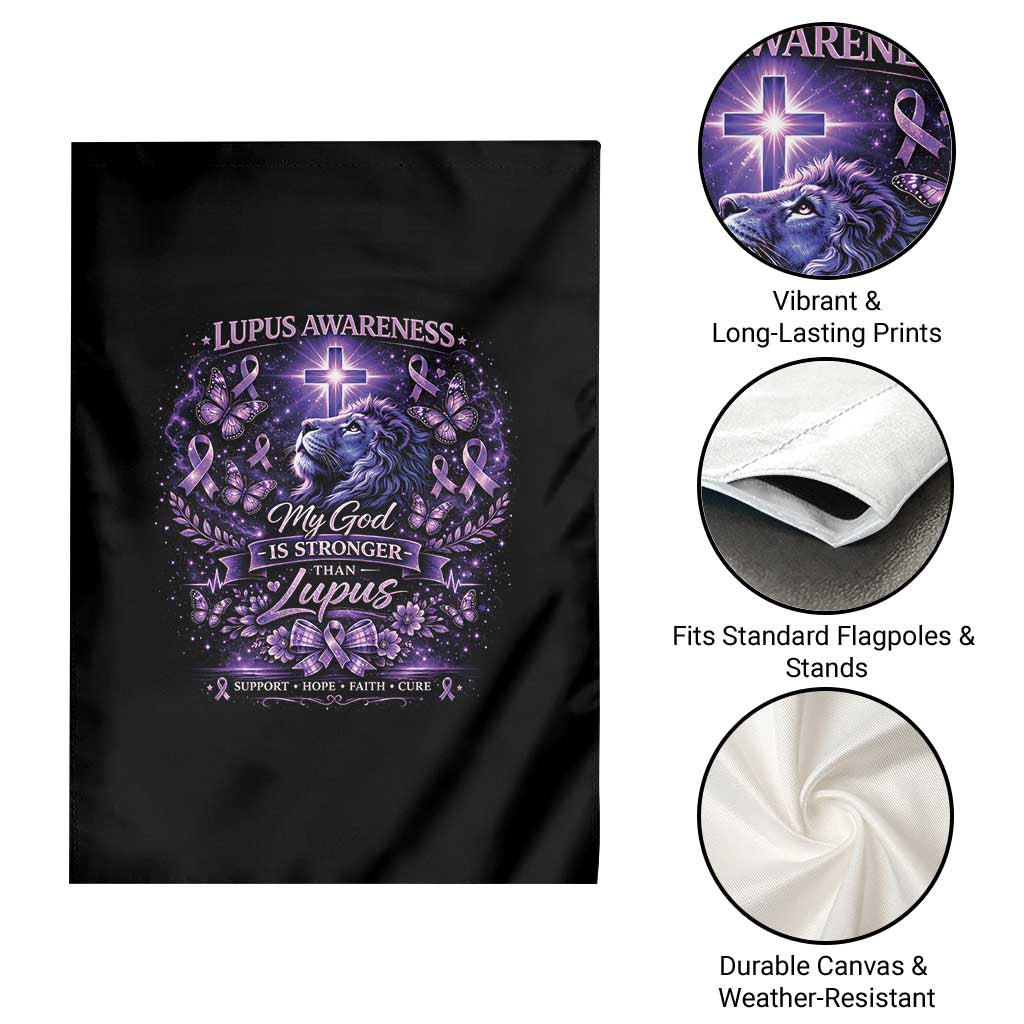 Lupus Awareness Garden Flag Lion Purple Ribbon My God Is Stronger Than Lupus