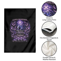 Lupus Awareness Garden Flag Lion Purple Ribbon My God Is Stronger Than Lupus