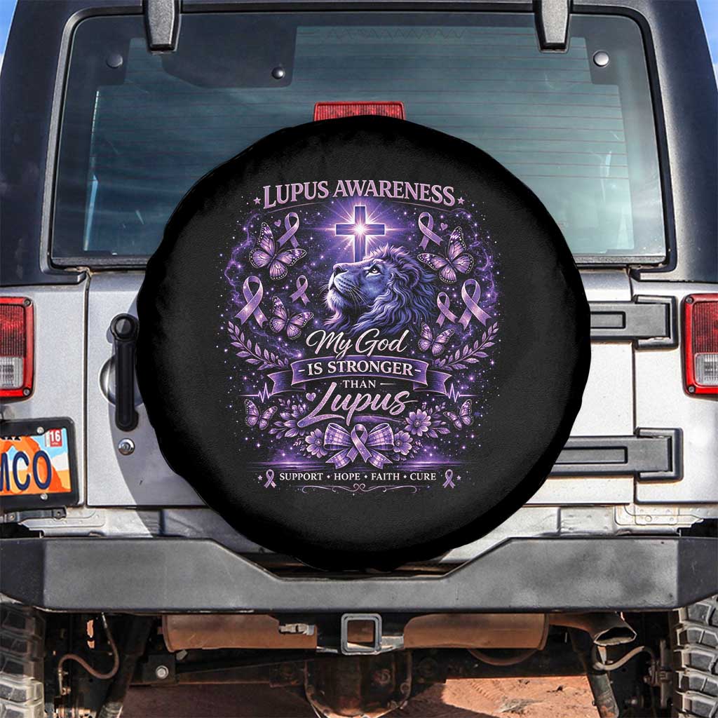 Lupus Awareness Spare Tire Cover Lion Purple Ribbon My God Is Stronger Than Lupus