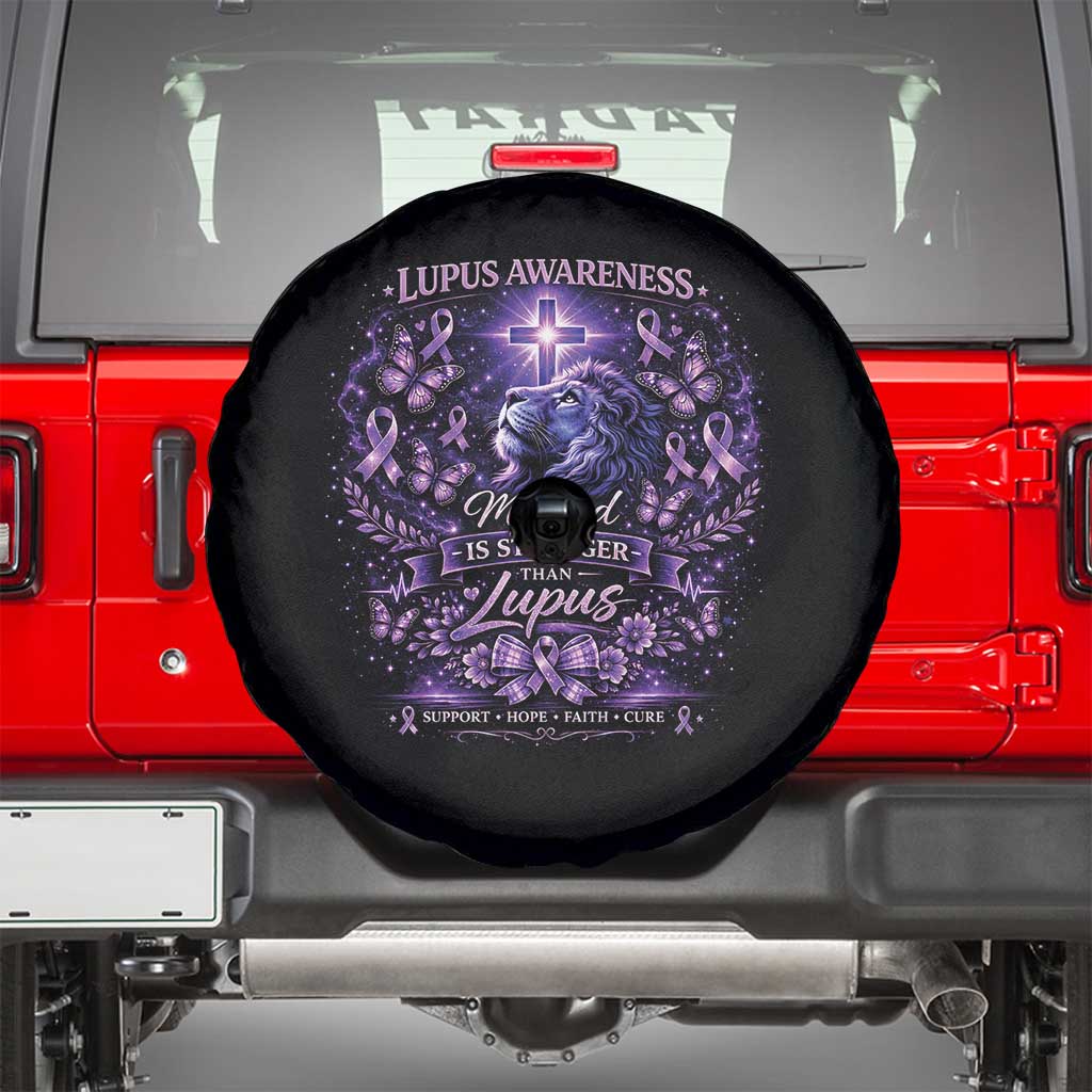 Lupus Awareness Spare Tire Cover Lion Purple Ribbon My God Is Stronger Than Lupus
