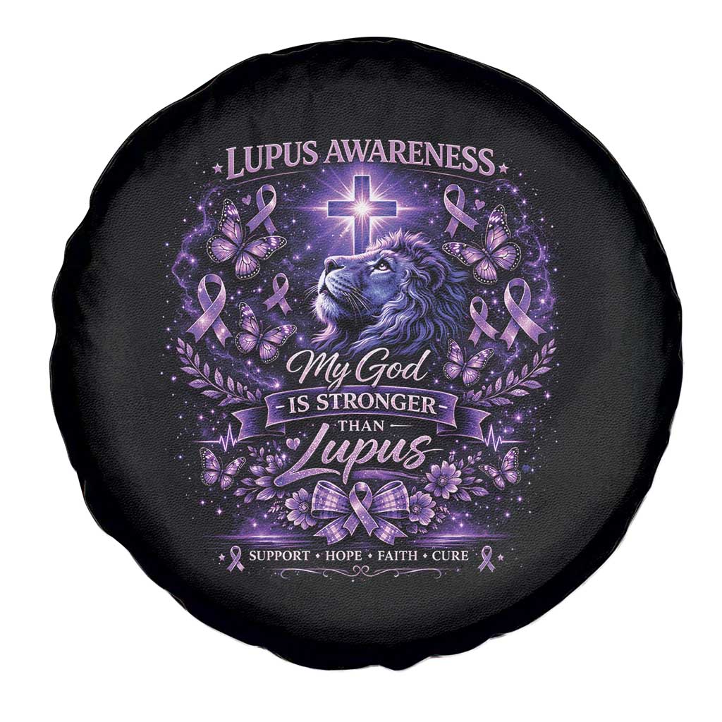 Lupus Awareness Spare Tire Cover Lion Purple Ribbon My God Is Stronger Than Lupus