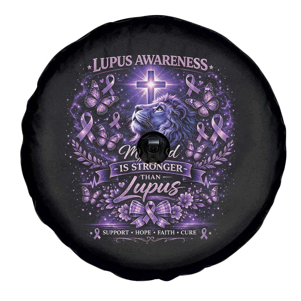 Lupus Awareness Spare Tire Cover Lion Purple Ribbon My God Is Stronger Than Lupus