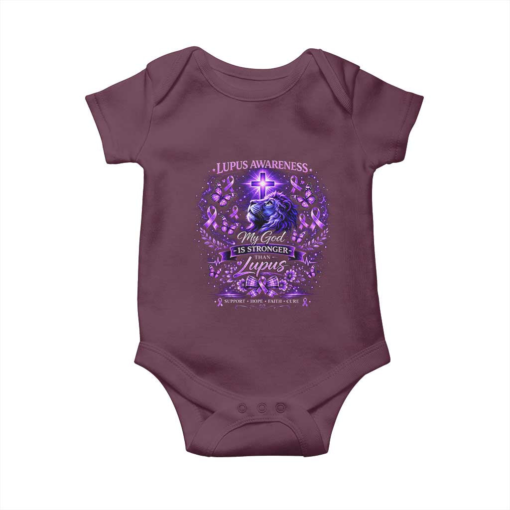 Lupus Awareness Baby Onesie Lion Purple Ribbon My God Is Stronger Than Lupus