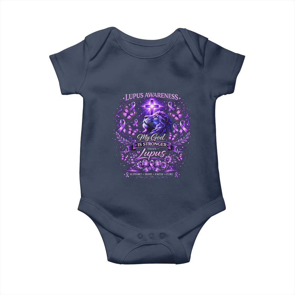 Lupus Awareness Baby Onesie Lion Purple Ribbon My God Is Stronger Than Lupus