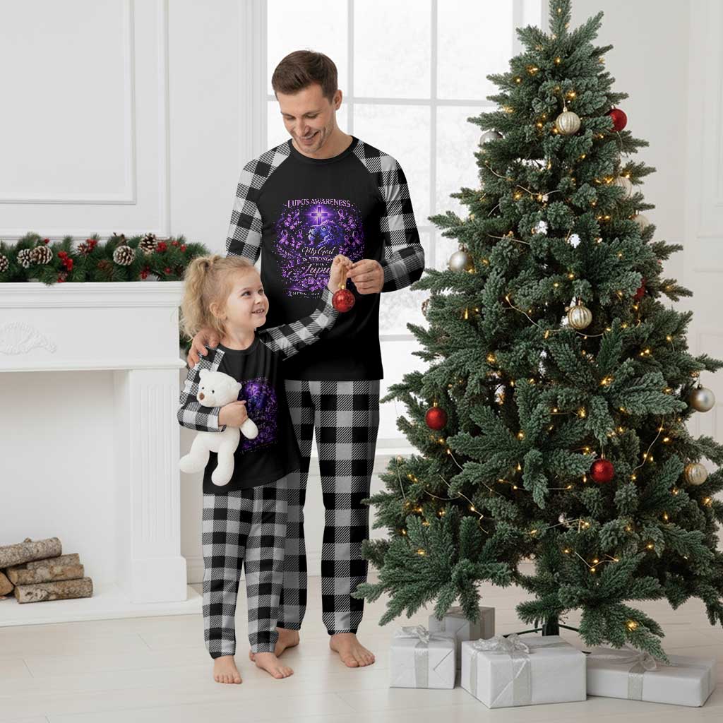 Lupus Awareness Plaid Pajama Set Lion Purple Ribbon My God Is Stronger Than Lupus