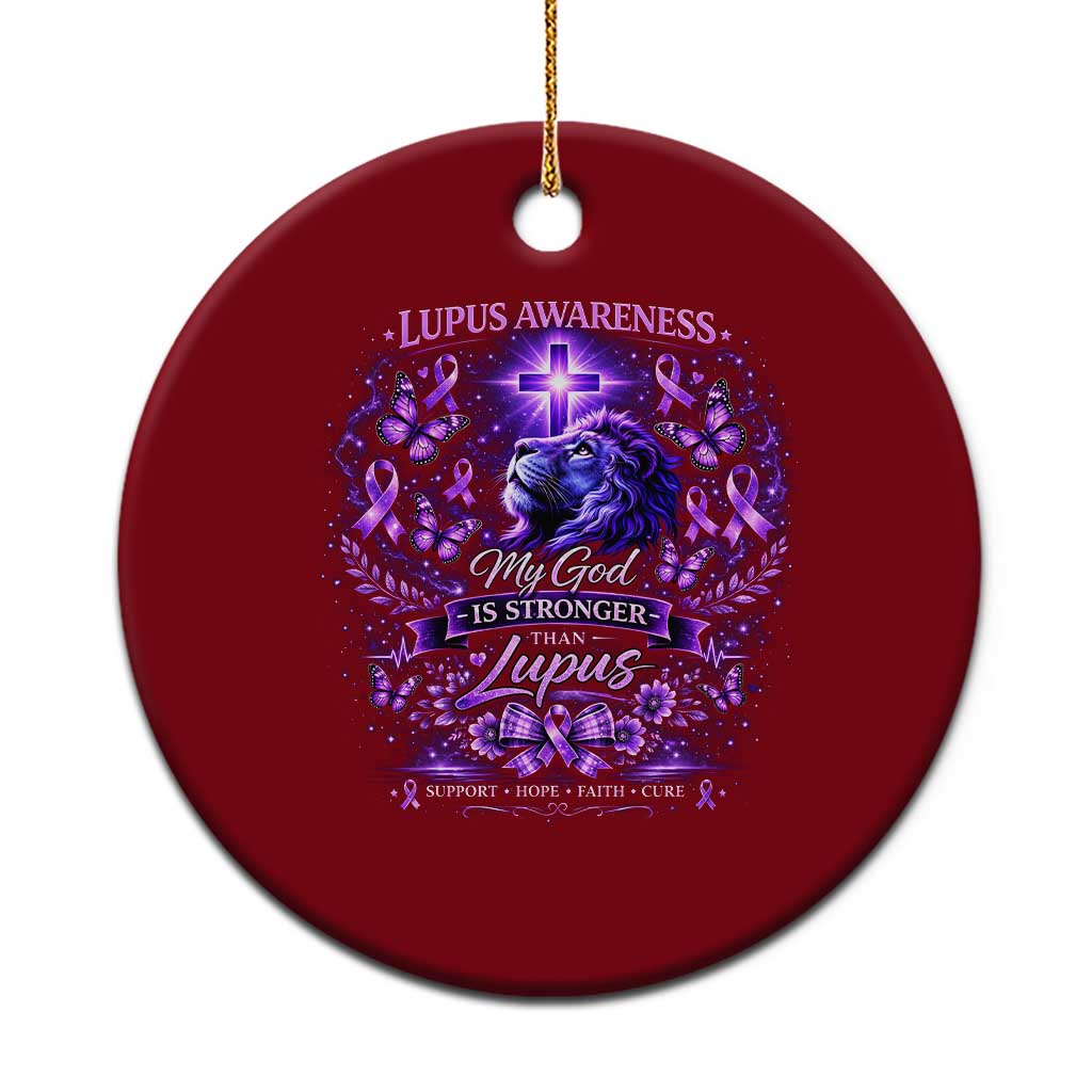 Lupus Awareness Ceramic Ornament Lion Purple Ribbon My God Is Stronger Than Lupus