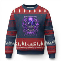 Lupus Awareness Ugly Christmas Sweater Lion Purple Ribbon My God Is Stronger Than Lupus
