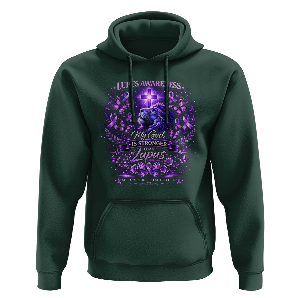 Lupus Awareness Hoodie Lion Purple Ribbon My God Is Stronger Than Lupus