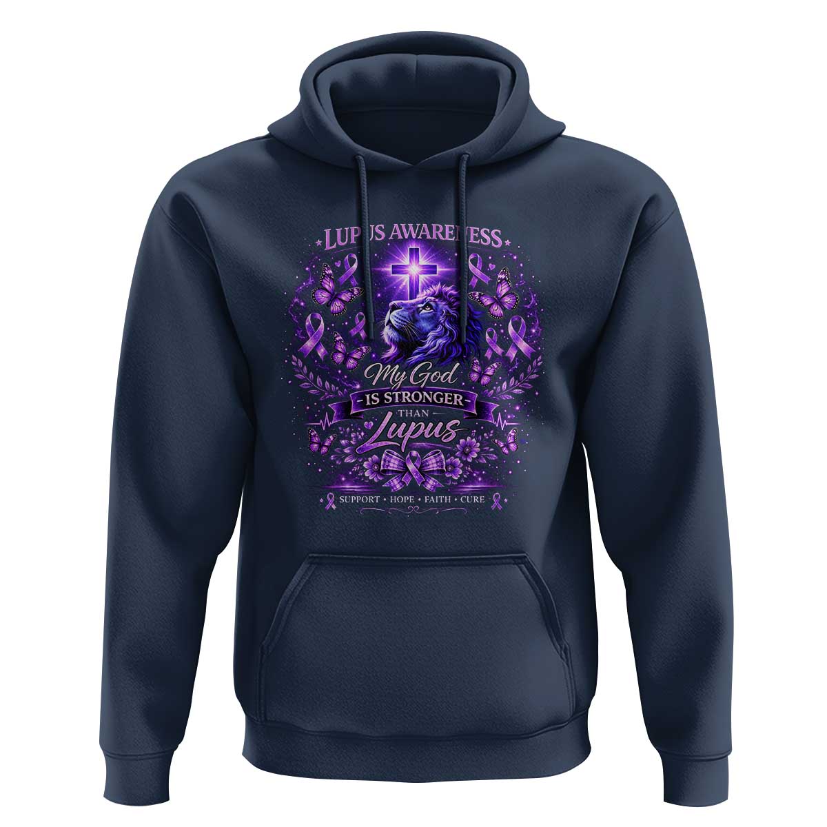 Lupus Awareness Hoodie Lion Purple Ribbon My God Is Stronger Than Lupus