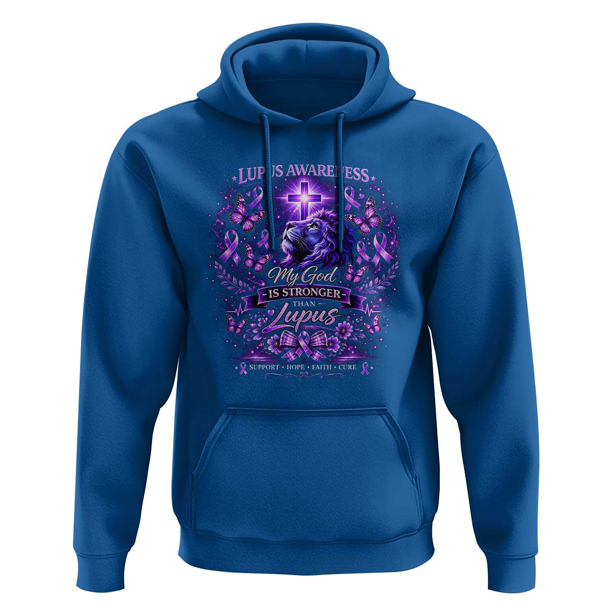 Lupus Awareness Hoodie Lion Purple Ribbon My God Is Stronger Than Lupus