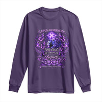 Lupus Awareness Long Sleeve Shirt Lion Purple Ribbon My God Is Stronger Than Lupus