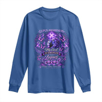 Lupus Awareness Long Sleeve Shirt Lion Purple Ribbon My God Is Stronger Than Lupus