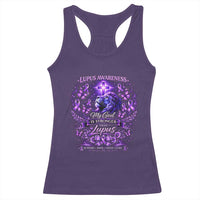 Lupus Awareness Racerback Tank Top Lion Purple Ribbon My God Is Stronger Than Lupus