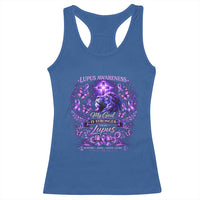 Lupus Awareness Racerback Tank Top Lion Purple Ribbon My God Is Stronger Than Lupus