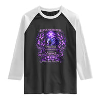 Lupus Awareness Raglan Shirt Lion Purple Ribbon My God Is Stronger Than Lupus