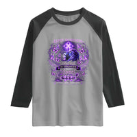 Lupus Awareness Raglan Shirt Lion Purple Ribbon My God Is Stronger Than Lupus