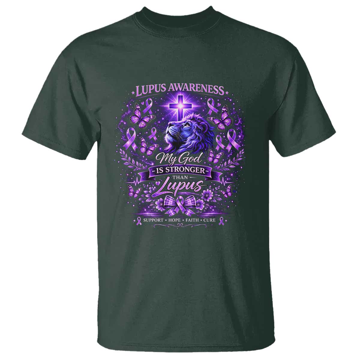 Lupus Awareness T Shirt Lion Purple Ribbon My God Is Stronger Than Lupus