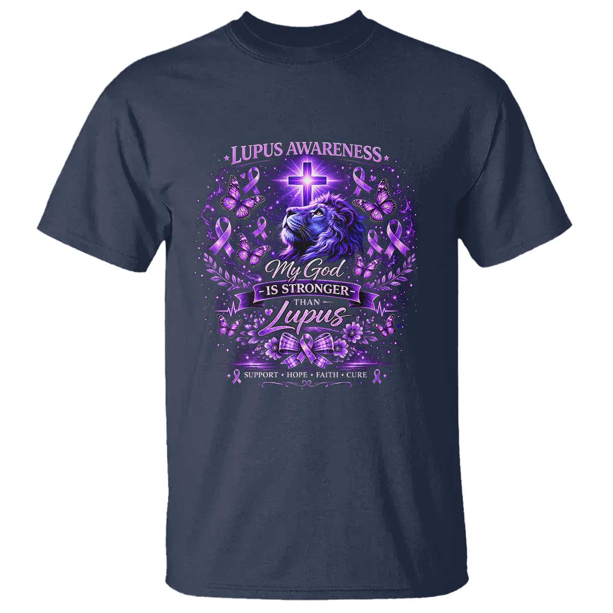 Lupus Awareness T Shirt Lion Purple Ribbon My God Is Stronger Than Lupus