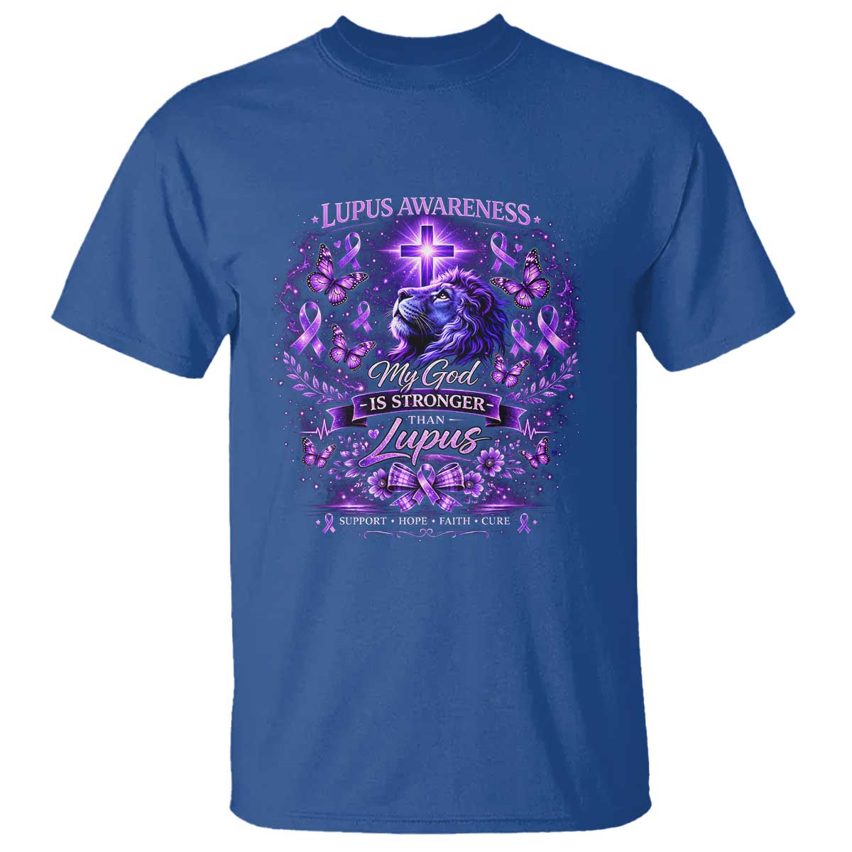 Lupus Awareness T Shirt Lion Purple Ribbon My God Is Stronger Than Lupus
